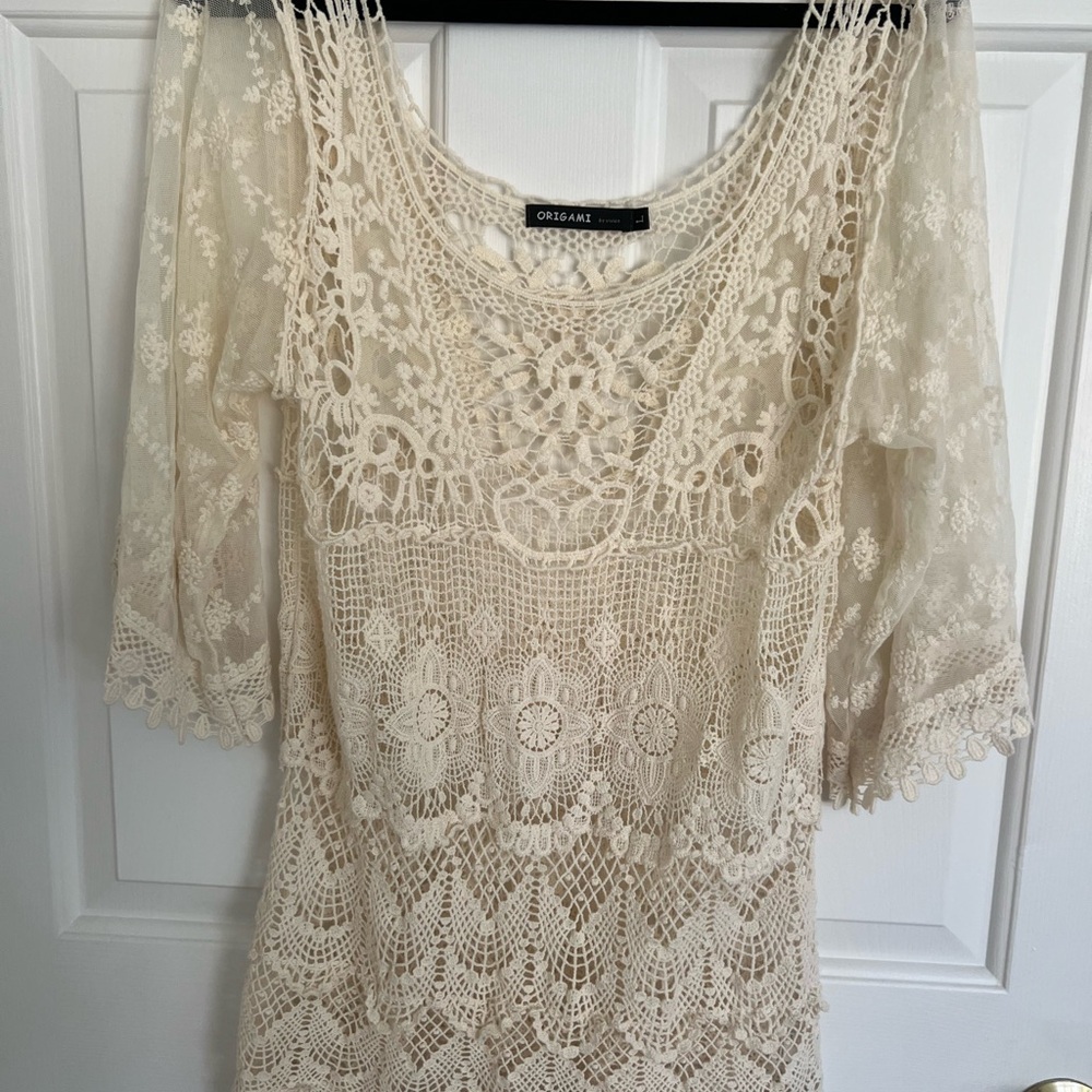 Cream Lace Crochet Dress